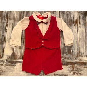Vintage Alexis Red Velvet Baby Boy Holiday Romper Suit Size 18 Months
